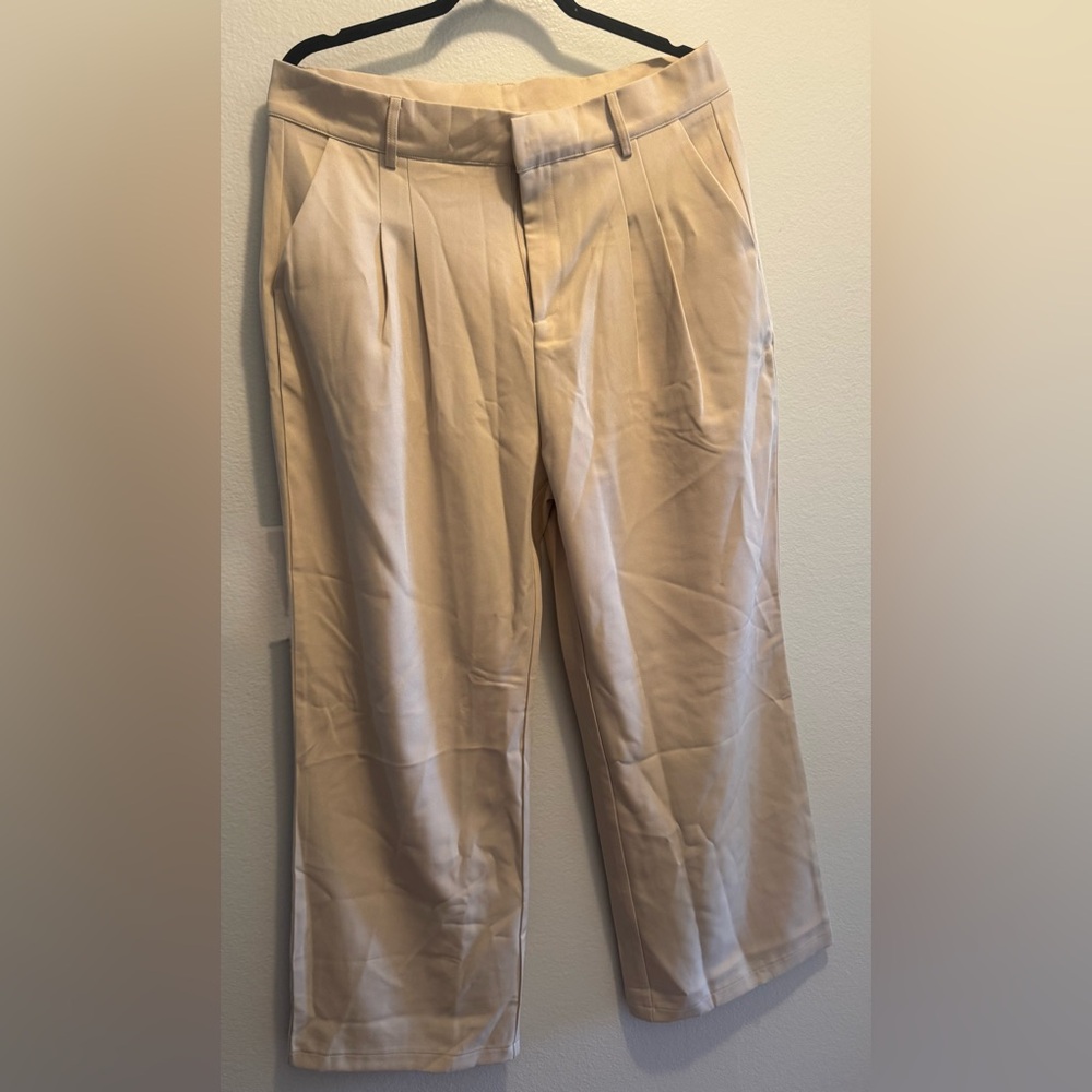 Beige Pleated Trousers